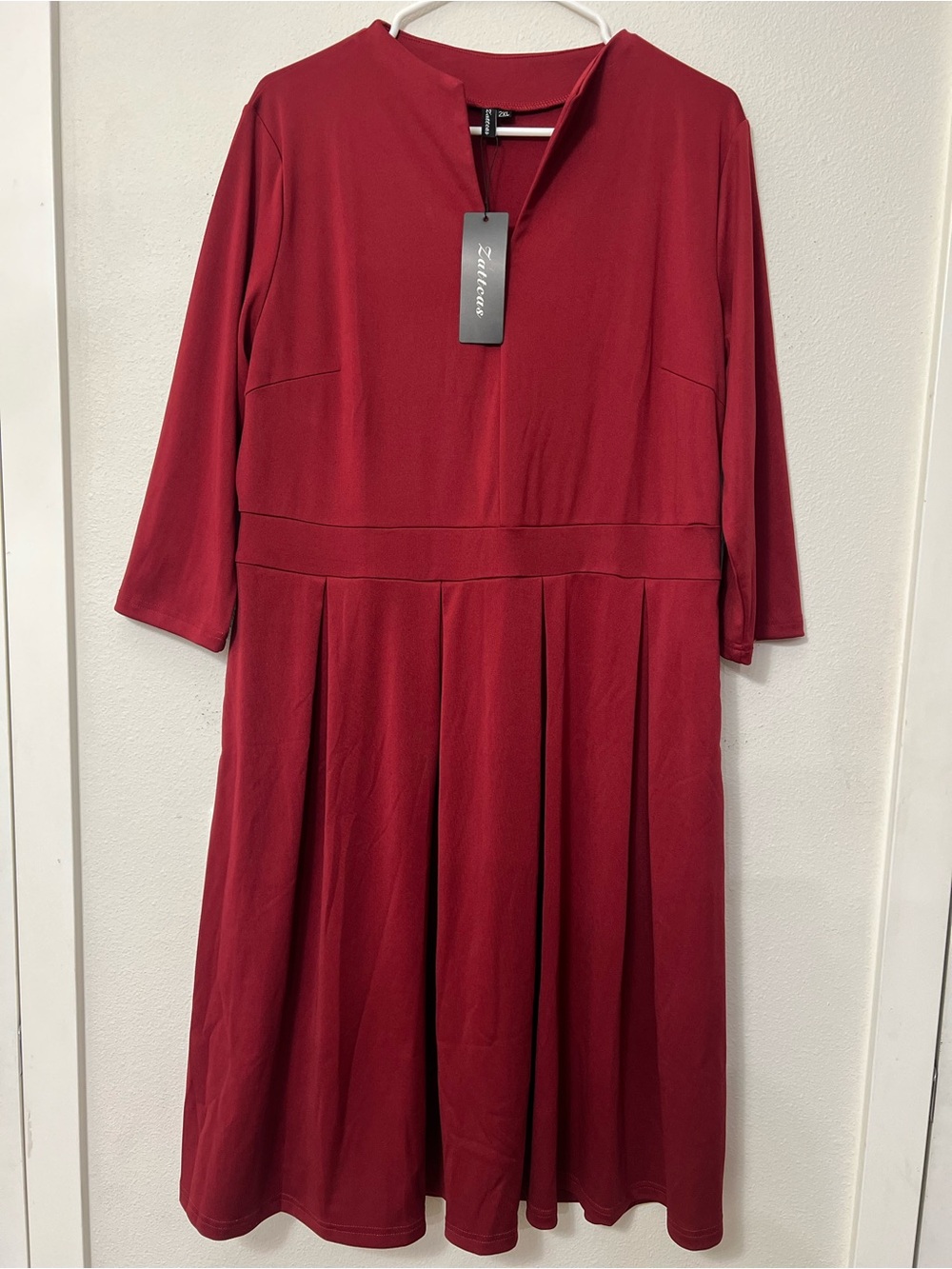 Eddie Bauer Deep Red Midi Dress with Pleated Skirt